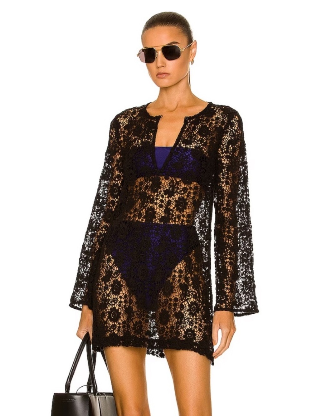 NILI LOTAN Cora Crocheted Lace Dress coverup black Size large
